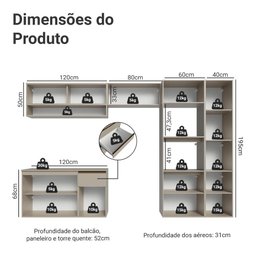 Armário de Cozinha Completa 300cm Suspenso Nice Madesa 07 - 3