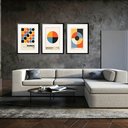Ver imagem 1 de Kit 3 Quadros Grandes Bauhaus Circles Collection 60x48cm:moldura Preta