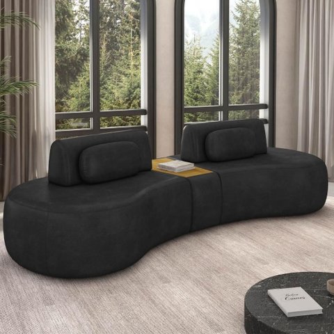 Sofá 4 Lugares 285cm Orgânico com Mesa Mellanie Sintético Preto Z32 - Mpozenato