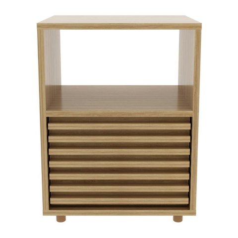 Mesa de Cabeceira 38,3cm com 1 Gaveta Ripada Multimóveis Cr35246 Amêndoa