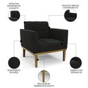 Ver imagem 5 de Sofá Namoradeira e 2 Poltronas Base Madeira Castanho Ana Suede Preto - Ibiza