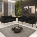 Ver imagem 2 de Sofá Namoradeira e 2 Poltronas Base Madeira Castanho Ana Suede Preto - Ibiza