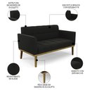 Ver imagem 3 de Sofá Namoradeira e 2 Poltronas Base Madeira Castanho Ana Suede Preto - Ibiza