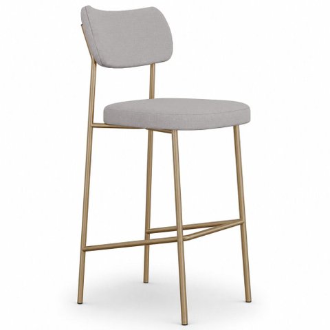 Kit 2 Banquetas Alta Sala de Jantar Lisa Pés Champanhe Linho Cinza m² - Monari Design