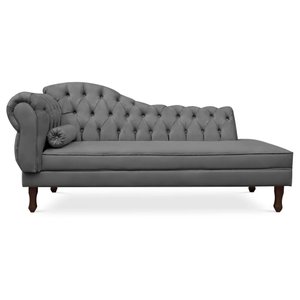 Divã Recamier Namoradeira Larissa 185cm com Capitonê - Direita Suede: Cinza