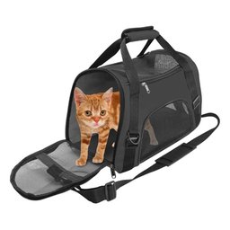 Bolsa Pet Mochila Transporte Gato Cachorro Canguru Dobravel Mala Viagem Passeio Carro Preta com Viso - 3