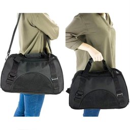 Bolsa Pet Mochila Transporte Gato Cachorro Canguru Dobravel Mala Viagem Passeio Carro Preta com Viso - 4