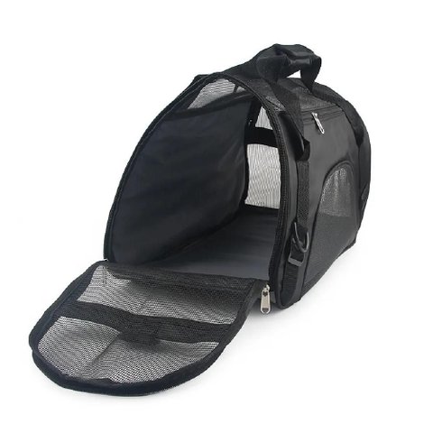 Bolsa Pet Mochila Transporte Gato Cachorro Canguru Dobravel Mala Viagem Passeio Carro Preta com Viso