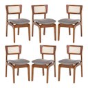 Ver imagem 1 de Kit 6 Cadeiras de Jantar Portugal Madeira Imbuia com Encosto Tela Rattan Linho Cinza L55