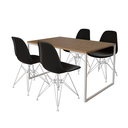 Ver imagem 2 de Mesa Industrial Base Ferro Branco Tampo 137x90 Amendoa 4 Cadeiras Eames Ferro Branco Assento Preto