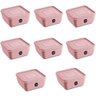 Kit 8 Potes Plástico Uz Rosa Quadrados Mantimentos 1,5l com Tampa Premium - 1