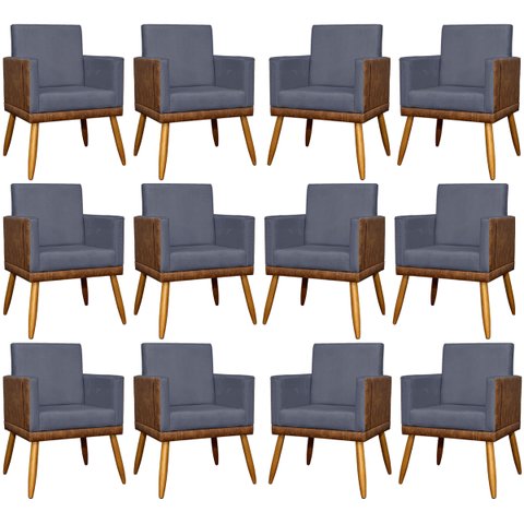 Kit 12 Poltronas Decorativas para Escritório Lis Corino e Suede Cores Pé Palito
