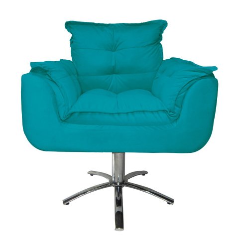 Conjunto 2 Poltronas Para Recepção Com Base Giratória de Metal Opala Suede Azul Turquesa - LM DECOR