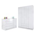 Ver imagem 1 de Guarda-Roupa Roupeiro 4 Portas + Cômoda Sapateira Julie MDP Branco