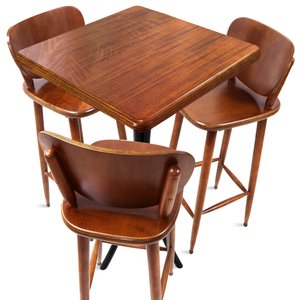 Cj Mesa Madeira 60x60cm - Bistrô Fixa 98cm + 3 Banquetas 73 - Natural - Liso