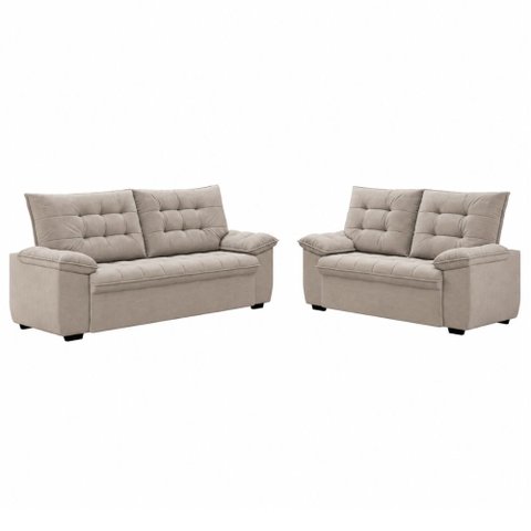 Conjunto de Sofá 2 e 3 Lugares Bertioga Veludo Capuccino Luizzi