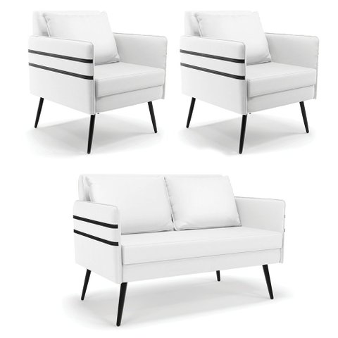 Kit 01 Namoradeira 02 Lugares e 02 Poltronas Mari Corino Pés Palito de Ferro - D’Rossi Branco