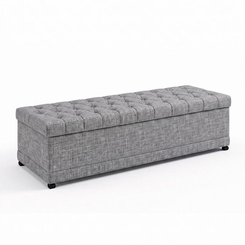 Puff Baú Hermione 160cm Casal Linho Nobre Madeira Cinza Sallar Home
