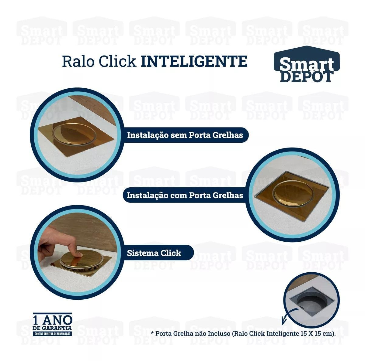 Ralo Click Inteligente 15x15 Inox Quadrado Dourado Banheiro - 6