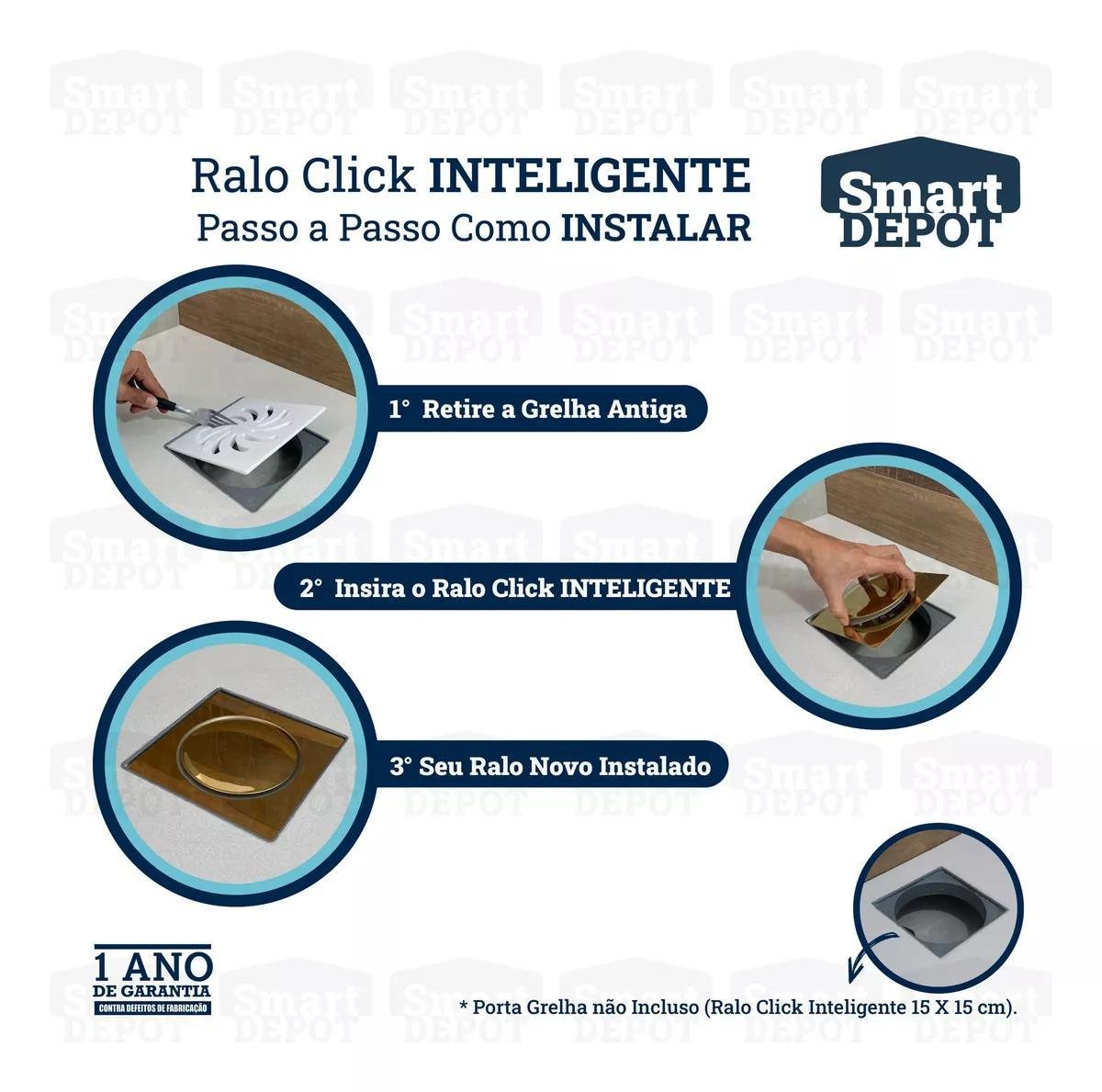 Ralo Click Inteligente 15x15 Inox Quadrado Dourado Banheiro - 8