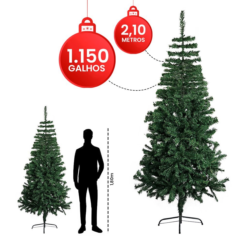 Árvore de Natal Pinheiro Luxo 2,10 Altura 1.150 Galhos - 5