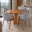 Ver imagem 1 de Mesa Base em Cone 90cm Redondo & 4 Cadeiras Lithi Aveia Ergônomica & Delicada