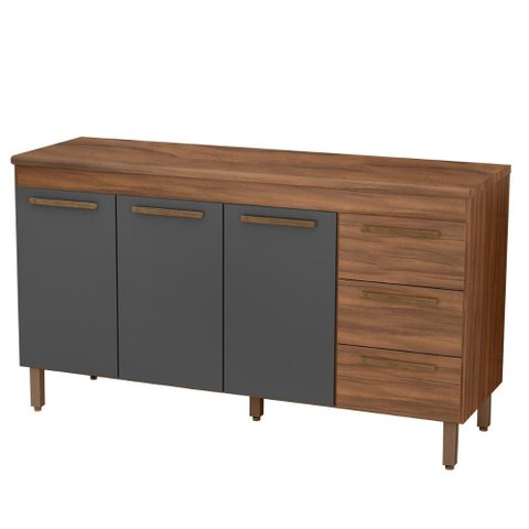 Balcão de Cozinha Atenas com Tampo 3 Portas 3 Gavetas 158 Cm Freijo/chumbo