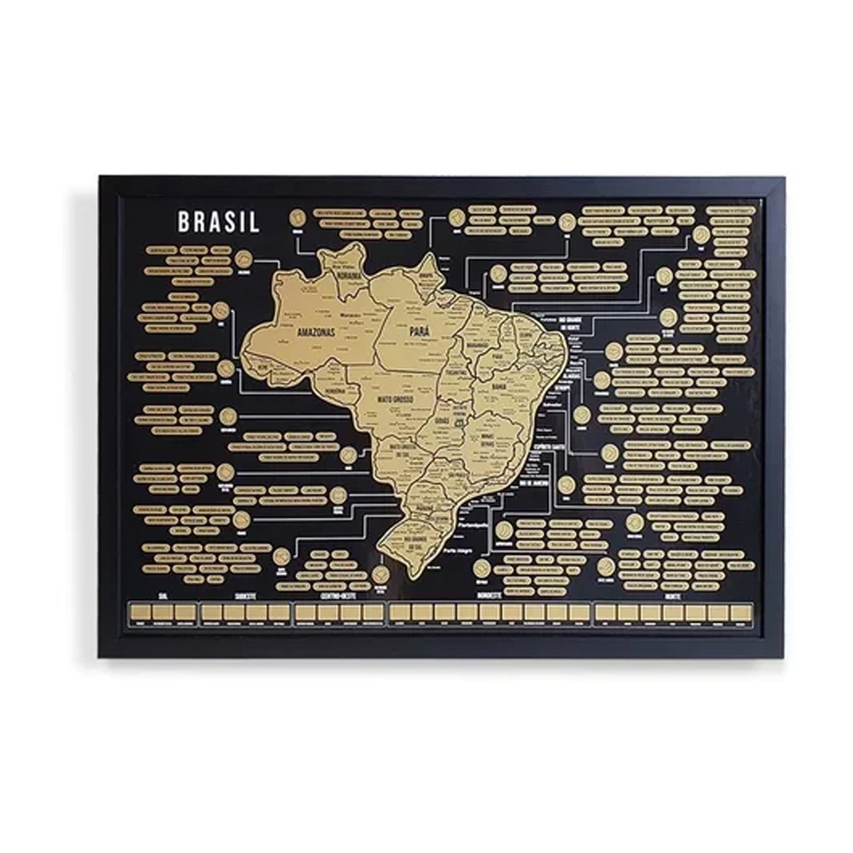 Quadro Mapa do Brasil de Raspar Raspadinha Grande C/ Moldura