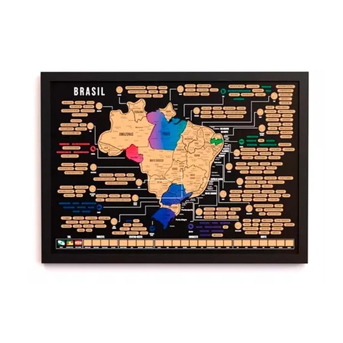 Quadro Mapa do Brasil de Raspar Raspadinha Grande C/ Moldura - 4