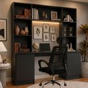 Ver imagem 1 de Escrivaninha com Estante Escritório 2 Portas e 5 Prateleiras Smart Multimóveis MP6075 Preto