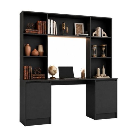Escrivaninha com Estante Escritório 2 Portas e 5 Prateleiras Smart Multimóveis MP6075 Preto