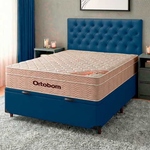 Kit Cabeceira + Cama Box Bau + Colchão Casal Molas Ensacadas Airtech Ortobom