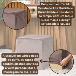 Capa de Puff Quadrado Avulsa Lisa Ajustável com Elástico - Tecido Veludo Suede Decoração Banquinho L - 5