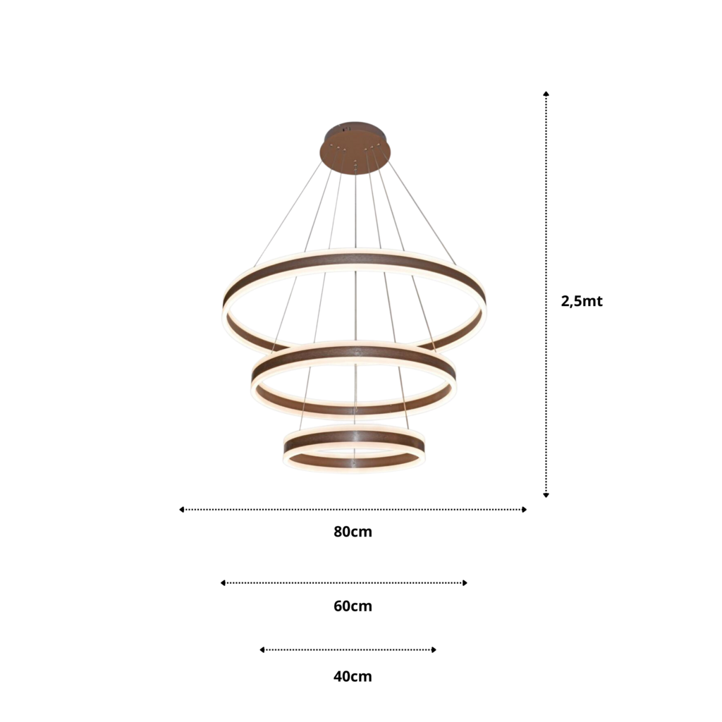 Lustre Pendente Φ40×φ60×φ80cm 226w 3000k 22600lm Bivolt Metal Escovado Marrom+acrilico Cabo: 4mt - 4