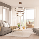Ver imagem 5 de Lustre Pendente Φ40×φ60×φ80cm 226w 3000k 22600lm Bivolt Metal Escovado Marrom+acrilico Cabo: 4mt
