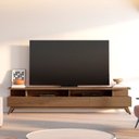 Ver imagem 1 de Rack para TV até 75 Polegadas 100% MDF 217cm Pés em Madeira Maciça Yucca Marrom Cedro