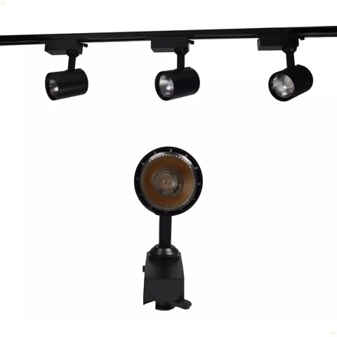 Trilho Eletrificado 1 Metro 3 Spots Led 7w 3000k Bivolt Preto