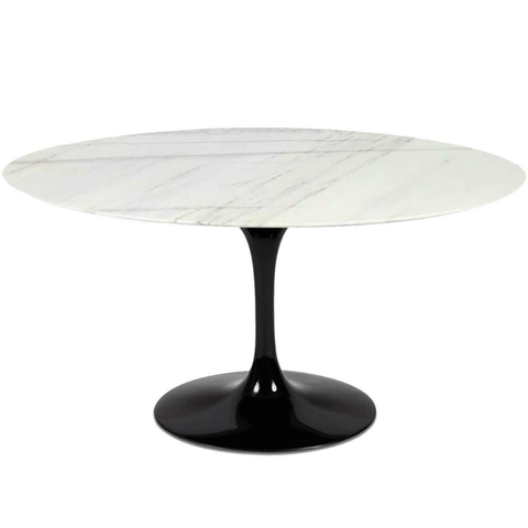 Mesa de Jantar Saarinen Oval 120x80 Cm Mármore Branco Extra Base Preta Linn Design Mesa de Jantar Sa