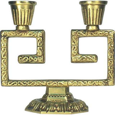 Castiçal Grego Em Latão Artesanal SAT Grego Dourado