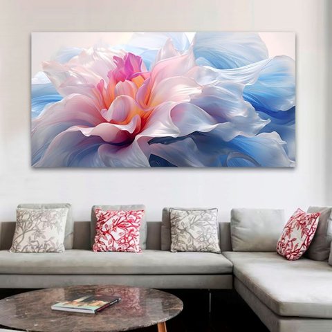 Quadro Decorativo Floral Abstrato, Tela em Canvas  Horizontal ideal para ambiente de Sala e Quarto