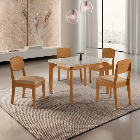 Conjunto Sala de Jantar Mesa Dublin Tampo em MDF e 4 Cadeiras Cleo Yescasa
