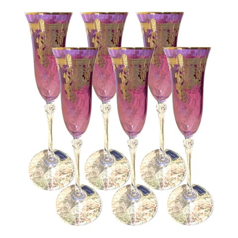 Jogo com 6 Taças em Cristal Roxo para Flute 23x7cm