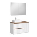 Ver imagem 2 de Gabinete para Banheiro com Cuba e Espelheira 100cm Toronto Yescasa Branco/Carvalho