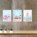 Ver imagem 1 de Kit 3 Quadros Decorativos Praia Cor de Rosa e Azul 24x18cm:moldura Branca