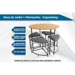 Mesa para Cozinha Li038 C/tampo Madeirado 90 Cm + 4 Banquetas Freijó/preto Fosco - Kappesberg - 2