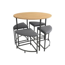Mesa para Cozinha Li038 C/tampo Madeirado 90 Cm + 4 Banquetas Freijó/preto Fosco - Kappesberg - 4