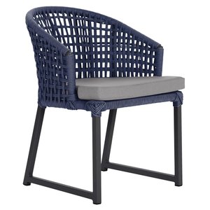 1 Cadeira Noronha Aluminio Micro Pintura Preta, Tr. Telinha Corda Nautica Azul Marinho, Estofado -