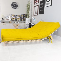 Sofa Cama Casal Futon Oriental Amarelo Com Madeira Maciça. - 5