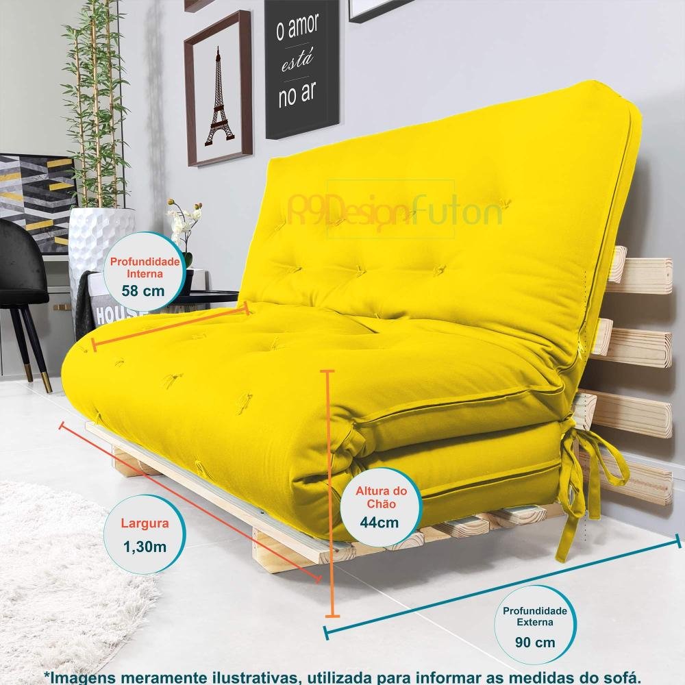 Sofa Cama Casal Futon Oriental Amarelo Com Madeira Maciça. MadeiraMadeira