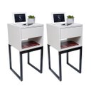 Ver imagem 1 de Kit 2 Mesas Cabeceira Industrial 30cm Branco Gaveta Superior Eco Base Metal Preto Lateral Cama